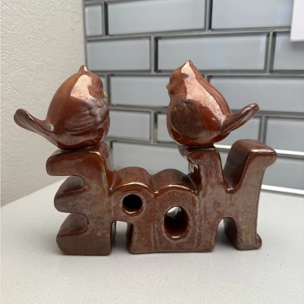 Vintage Pier 1 Glazed Ceramic Birds Figurine Hope